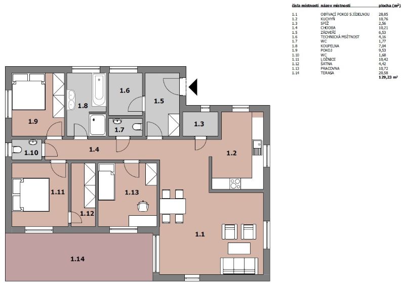 Rodinný dům v Sedlečku - Půdorys